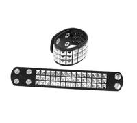 ORFOFE 2 pezzi Bracciale Uomo Punk in Pelle PU Resistente con Borchie Dettagliate Polsiera Vintage Tre File Accessorio Moda Rock per Ogni Occasione