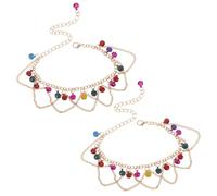 ORFOFE 2 Pezzi Cavigliere Boho con Campanellini e Nappe Colorate Catena Piedi Nudi per Danza e Costume Belly Dance Accessori Femminili Leggeri e Regolabili per Spiaggia e Performance