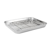 ORFOFE 2 Pezzi Teglie da Forno in Acciaio con Rimovibile per Drenaggio Olio Teglia Rettangolare Microforata Antiruggine per Pane e Arrostiti Facile da e Lavabile in Lavastoviglie