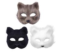 ORFOFE 3 Pezzi Maschere Volpe Fluffy per Masquerade Costume Halloween Mezza Faccia Elastiche Leggere e Resistenti Adatte Tutti per Feste e Cosplay