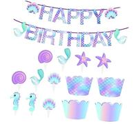 ORFOFE 51 Decorazioni Torta Sirena con Pirottini Cupcake e Topper Forma Sirena Addobbi Compleanno Materiale per Dolci