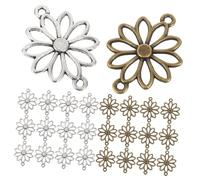 ORFOFE 60 Pezzi Charm Connector Doppio Foro in Lega di Zinco Pendenti Piccoli Margherita Vintage Accessori per Gioielli Te per Collane Bracciali Portachiavi e Orecchini Colori Argento