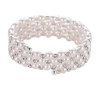 ORFOFE Braccialetto Elastico di Perle a Quattro Fili da Donna Accessorio da Polso Elegante per Sposa e Ragazze Decorazione Resistente per Feste e Uso Quotidiano