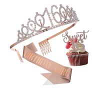 ORFOFE Decorazioni per feste di compleanno rosa fascia di compleanno per ragazze cartone animato Decorazioni per la torta per donne topper per torta piccola Metallo