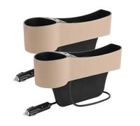 ORFOFE Organizer Auto per Fessure Sedile con USB Scatola Portaoggetti Elegante in Pelle Beige per Smartphone e Accessori Riempitivo Anticaduta per Console e Seggiolino Guida