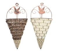 ORFOFE Portafiori Intrecciati in Ferro 2 Pezzi con Design Vintage, Scaffale da Parete per Piccoli Accessori e Fiori Secchi, Uso in Casa o Ufficio