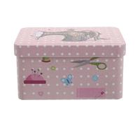 ORFOFE Scatola di Latta Portatile per Cucito con Coperchio Ribaltabile, Contenitore Rettangolare in Metallo Compatto per Fili, Aghi e Accessori da Cucito, Organizer Salvaspazio per Uso