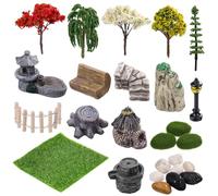ORFOFE Set Decorazioni per Fatati e Terrari 27 Pezzi Miniatura in Plastica Alberi Pietre e Prato in Miniatura Accessori per Modelli Decorazioni Resistenti per Interni e Fai-da-Te