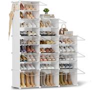 Orgahome Scarpiera a 8 livelli alta e sottile con porta, scarpiera in plastica chiusa, bianca, scarpiera fai da te per corridoio, camera da letto (XL)