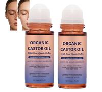 Organic Castor Oil Rose Quartz Roller Ball,Cold Pressed Moisturizing Beauty Oil Brow Lashes Hairline Face Skin, Smooth Glide Roller Neck Under Eye Care, Travel Friendly Leakproof Roller Bottle (2