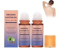 Organic Castor Oil with Rose Quartz Roller, 100% Pure Organic Castor Oil Roll On, Natural Ingredients for All Sikn Types (2PCS)