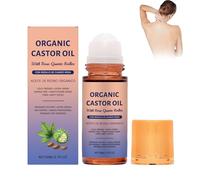 Organic Castor Oil with Rose Quartz Roller, 100% Pure Organic Castor Oil Roll On, Natural Ingredients for All Sikn Types (1PCS)