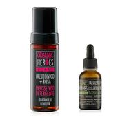 Organic Heroes | Kit Routine Viso Bio Antiage: Mousse Detergente con Acido Ialuronico e Acqua di Rosa + Siero Ialuronico e Collagene Vegetale