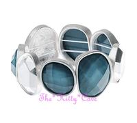 Organico Design Vintage Argento Opaco Braccialetto Elasticizzato W/ Blu Grigio