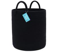 OrganiHaus Cesta 38x45cm in Corda di Cotone - Colore Nero, con Manici, per Lavanderia, Cameretta o Ripostiglio, Ideale per Giocattoli e Plaid