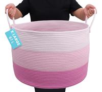 OrganiHaus Cesta Rosa 33x50cm in Corda di Cotone - Porta Giochi e Biancheria Bambini, Organizer per Cameretta e Salotto