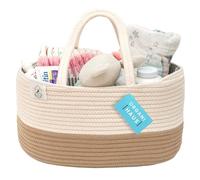 OrganiHaus Cestino Portaoggetti Nursery in Corda di Cotone, Organizer Giochi e Pannolini con Manici, Pieghevole e Lavabile, Ideale per Cameretta, Soggiorno e Lavanderia - Miele/Bianco