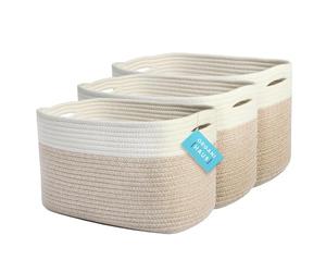 OrganiHaus Set di 3 Cestini Intrecciati per Scaffali, Organizer Decorativi per Armadio e Bagno, Cestini Multiuso per Casa e Giocattoli - Miele/Bianco Sporco, 37x22x25 cm