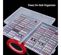 Organizador de uñas postizas y vitrina de 30,5x22,3x2,4 cm, estuche de almacenamiento y exhibición transparente vacío, con cinta para uñas, estuche de almacenamiento de uñas falsas, accesorios de mani