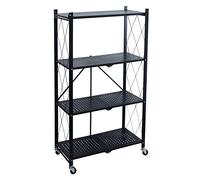 Organize It All Scaffale pieghevole in metallo con ruote | Dimensioni: 70 x 33 x 120 cm | 4 ripiani | Portata massima 159,7 kg | Organizzazione della casa | Nero