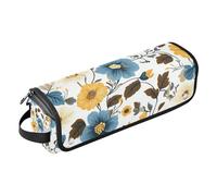 Organizer 2 in 1 per accessori per capelli, resistente al calore, impermeabile, per ferri da stiro, piastre, arricciacapelli, fiori blu e gialli, accessori per capelli