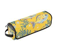 Organizer 2 in 1 per strumenti per capelli, con cuscinetto resistente al calore, grande capacità, organizer per piastre per capelli, arricciacapelli, asciugacapelli, divertenti pesci pompano, gialli