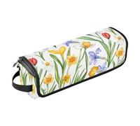 Organizer 2 in 1 per strumenti per capelli, con cuscinetto resistente al calore, organizer impermeabile per ferri da stiro, piastre, arricciacapelli, fiori primaverili, iris, narcisi, bianco
