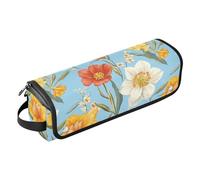 Organizer 2 in 1 per strumenti per capelli con tappetino in ferro, borsa da viaggio organizer per ferri da stiro, piastre, arricciacapelli, fiori autunnali, fiori e narcisi, borsa da viaggio blu per