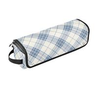 Organizer 2 in 1 per strumenti per capelli in tartan azzurro e grigio, tappetino resistente al calore, con cerniera, custodia da viaggio a doppio strato per ferri da stiro, piastre e arricciacapelli