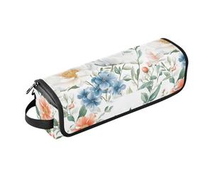 Organizer 2 in 1 per strumenti per capelli, resistente al calore, per ferri da stiro, piastre, arricciacapelli, fiori primaverili, peonie, campane e farfalle, borsa da viaggio bianca