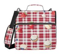 Organizer a 3 anelli a quadretti bordeaux con elementi da dessert, 3,8 cm, con cinghia, facile da trasportare, borsa organizer per documenti per ufficio e scuola