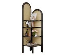 Organizer angolare in rattan, scaffale da parete in legno a più livelli per piccoli spazi, quattro ripiani per soggiorno e camera da letto