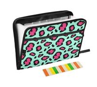 Organizer Cartella di File 13 Tasche A4 Formato Lettera con Chiusura a Cerniera per Business Leopard Stampa Magenta Blu expando