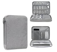 Organizer Cavi Viaggio, Custodia Elettronica, Borsa Porta Tablet e E-reader, Tech Pouch Doppio Strato, Grigio Accessori, 1 Pezzo