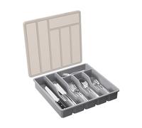 Organizer con coperchio, vassoio for utensili coperto con 6 scomparti for cassetto della cucina e piano di lavoro, contenitore for posate e posate in plastica for custodia porta coltelli, forchette, c