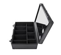 Organizer cosmetico per trucco, con specchio luminoso a LED e maniglia, colore nero, portatile, a lunga durata, organizzatore cosmetico, 42 x 30 x 15 cm, Nero