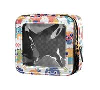 Organizer cosmetico portatile per la cura della pelle verde con texture glitterata piccola borsa per il trucco per le donne, Motivo colorato con simpatici camaleonti, Taglia unica