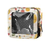 Organizer cosmetico portatile per la cura della pelle verde con texture glitterata piccola borsa per il trucco per le donne, Carino Frutta Banane Mele Pere Stile Scandinavo, Taglia unica