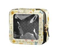Organizer cosmetico portatile per la cura della pelle verde con texture glitterata piccola borsa per il trucco per le donne, Ricamo Ape Farfalla, Taglia unica