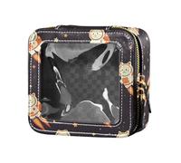 Organizer cosmetico portatile per la cura della pelle verde con texture glitterata piccola borsa per il trucco per le donne, Carino Gatto Bianco Astronauta Galleggiante nello Spazio, Taglia unica