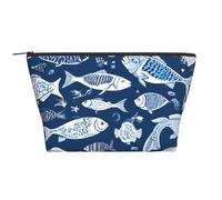 Organizer cosmetico trapezoidale a forma di simpatico pesce blu, trousse per il trucco, trousse grande, organizer per ufficio e viaggi.