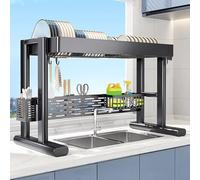 Organizer Cucina Salvaspazio a 2 Ripiani Scolapiatti da Appoggio per Lavello Acciaio ai Carbonio Scolaposate da Lavello per Piatti, Pentole, Padelle, Utensili da Cucina(Black,73 * 30 * 49cm)