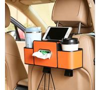 Organizer da appendere in pelle PU minimalista moderno, con doppi scomparti per tazze, portafazzoletti e portacellulare, organizer multifunzionale per il poggiatesta posteriore dell'auto, scatola di s