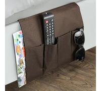 Organizer da Divano universale Autobloccante - Bracciolo per divano/Tasca da letto - 5 Tasche - Adatto per bottiglia, giornali, telecomando, telefono, tablet, libri - 94 x 32 CM - Marrone
