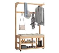 Organizer da ingresso 5 in 1 con panca portaoggetti, scarpiera e ganci, appendiabiti autoportante con ruote per un facile montaggio e mobilità