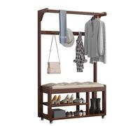 Organizer da ingresso 5 in 1 con panca portaoggetti, scarpiera e ganci, appendiabiti autoportante con ruote per un facile montaggio e mobilità