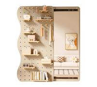Organizer da parete con specchio forato con appendiabiti, verde, 140 x 50 cm, soluzione versatile per camera da letto, soggiorno e ingresso, design push-pull.