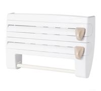 Organizer da parete in ABS per pellicola e carta cerata con doppio sistema di taglio e barra a rullo (bianco)
