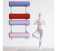Organizer da parete per casa e palestra, per tappetini da yoga e attrezzature per esercizi, piccolo studio e soggiorno, salvaspazio, con rulli in schiuma di ferro, accessori di montaggio completi