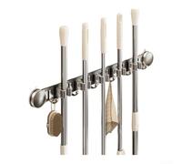 Organizer da parete per mocio e scope, supporto a ventosa per bagno e cucina, scaffale portaoggetti in alluminio con guide scorrevoli (E)